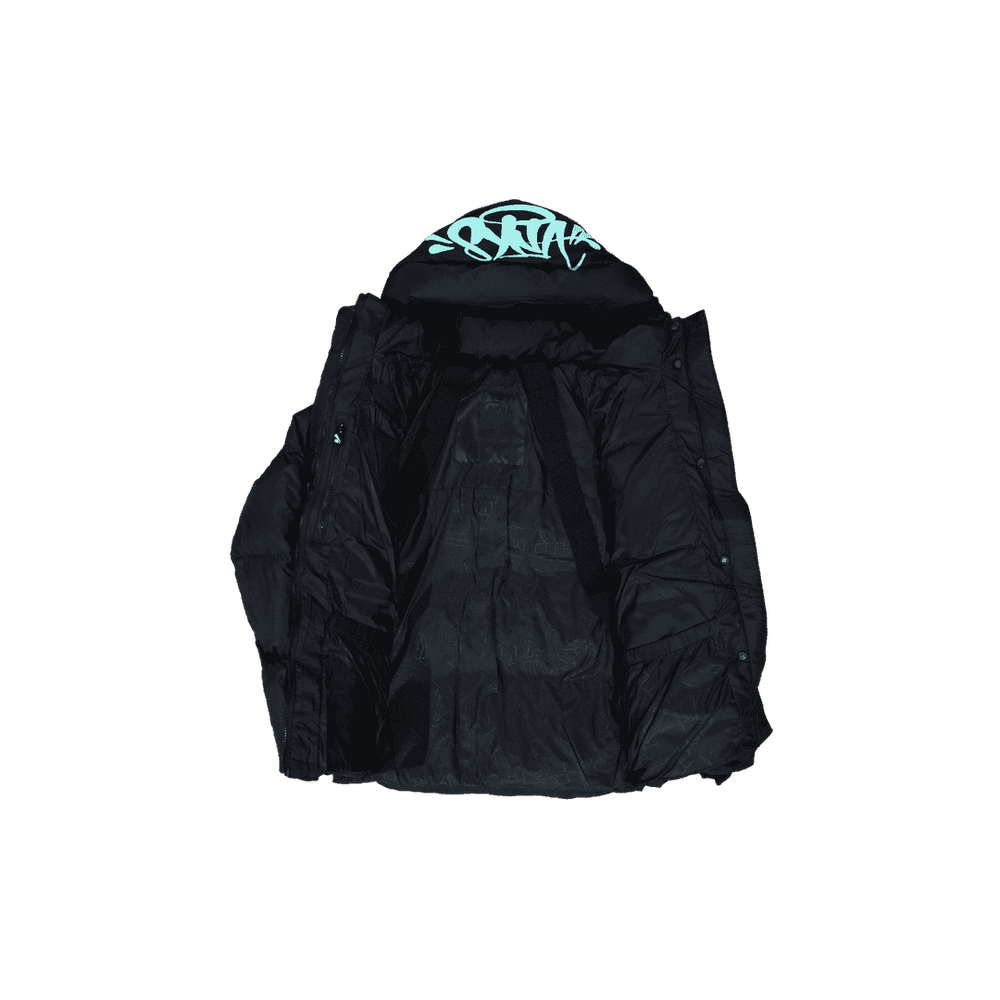 Synv world World Logo Puffer Jacket - Black / Teal Chosen mode