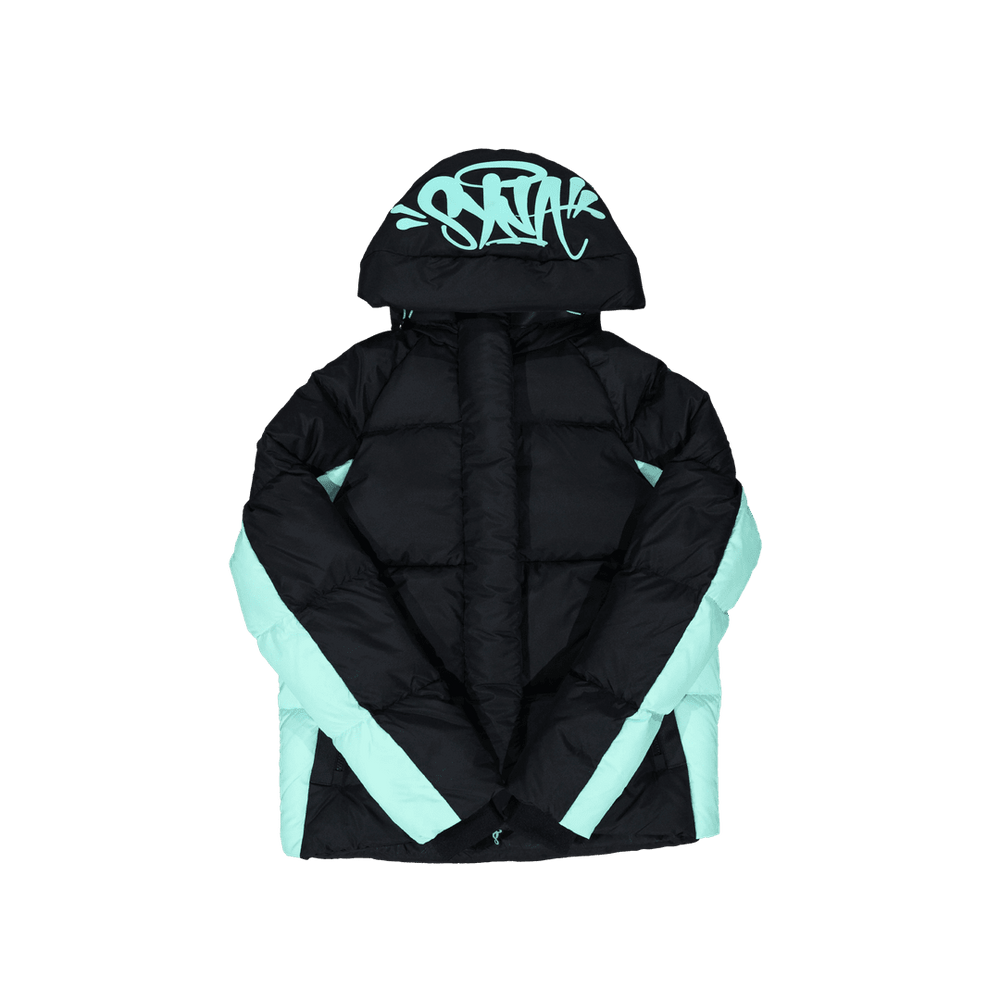Synv world World Logo Puffer Jacket - Black / Teal Chosen mode